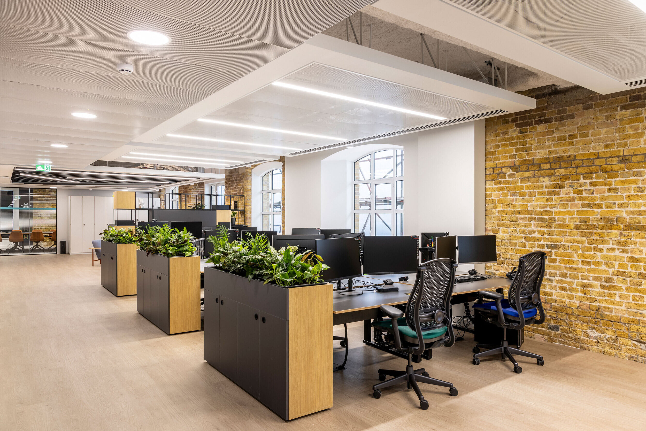 Collaborative open-plan workspace designed by Two with integrated biophilia and flexible desk arrangements for productivity.