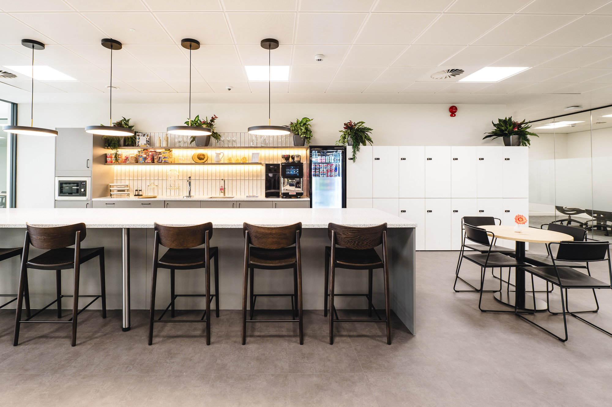 Bright and modern teapoint area designed by Two for Serendipity Labs' coworking space in Bristol with NewFlex.